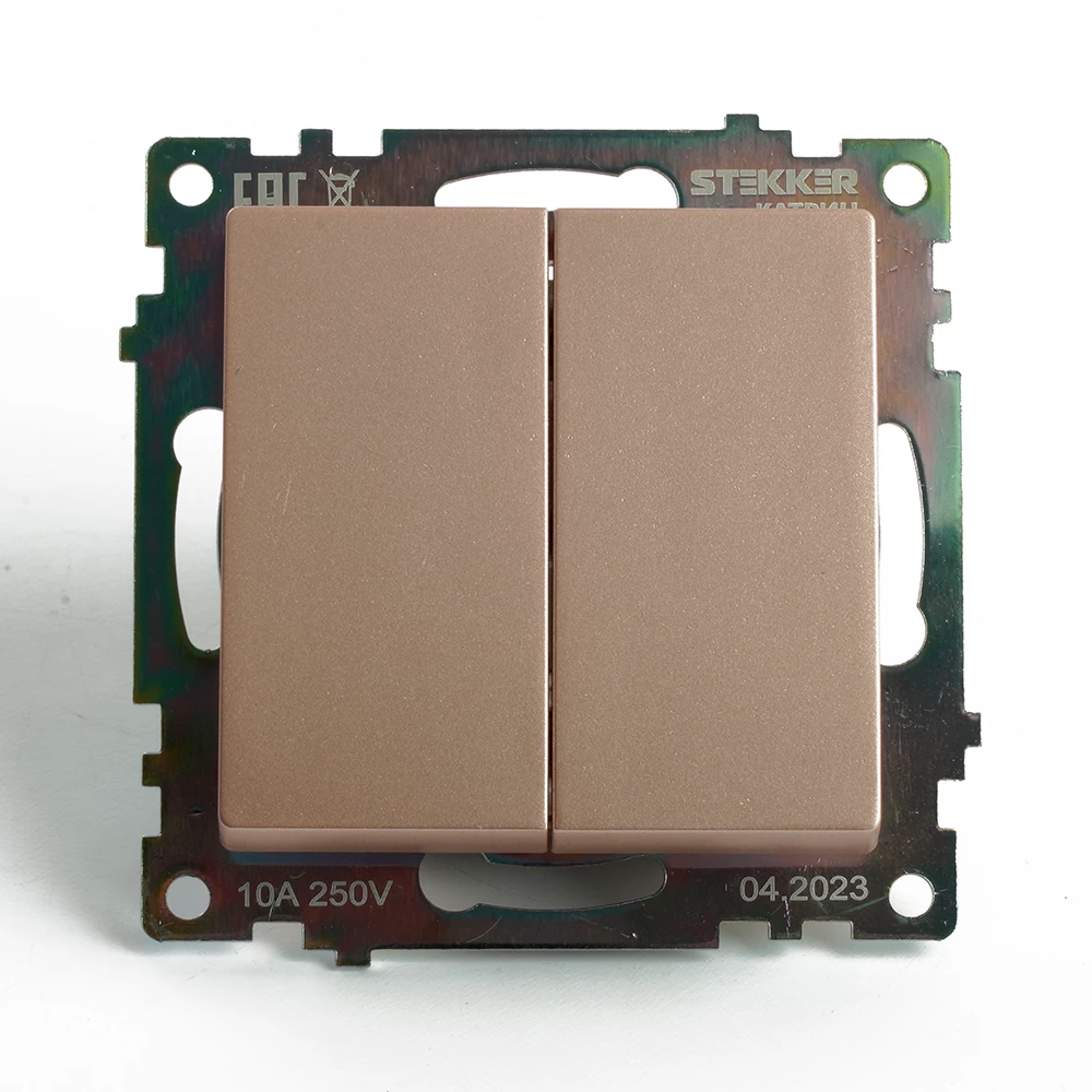 Переключатель2-клавишный (механизм), STEKKER GLS10-7107-02, 250V, 10А, серия Катрин, шампань (49169) - Viokon.com