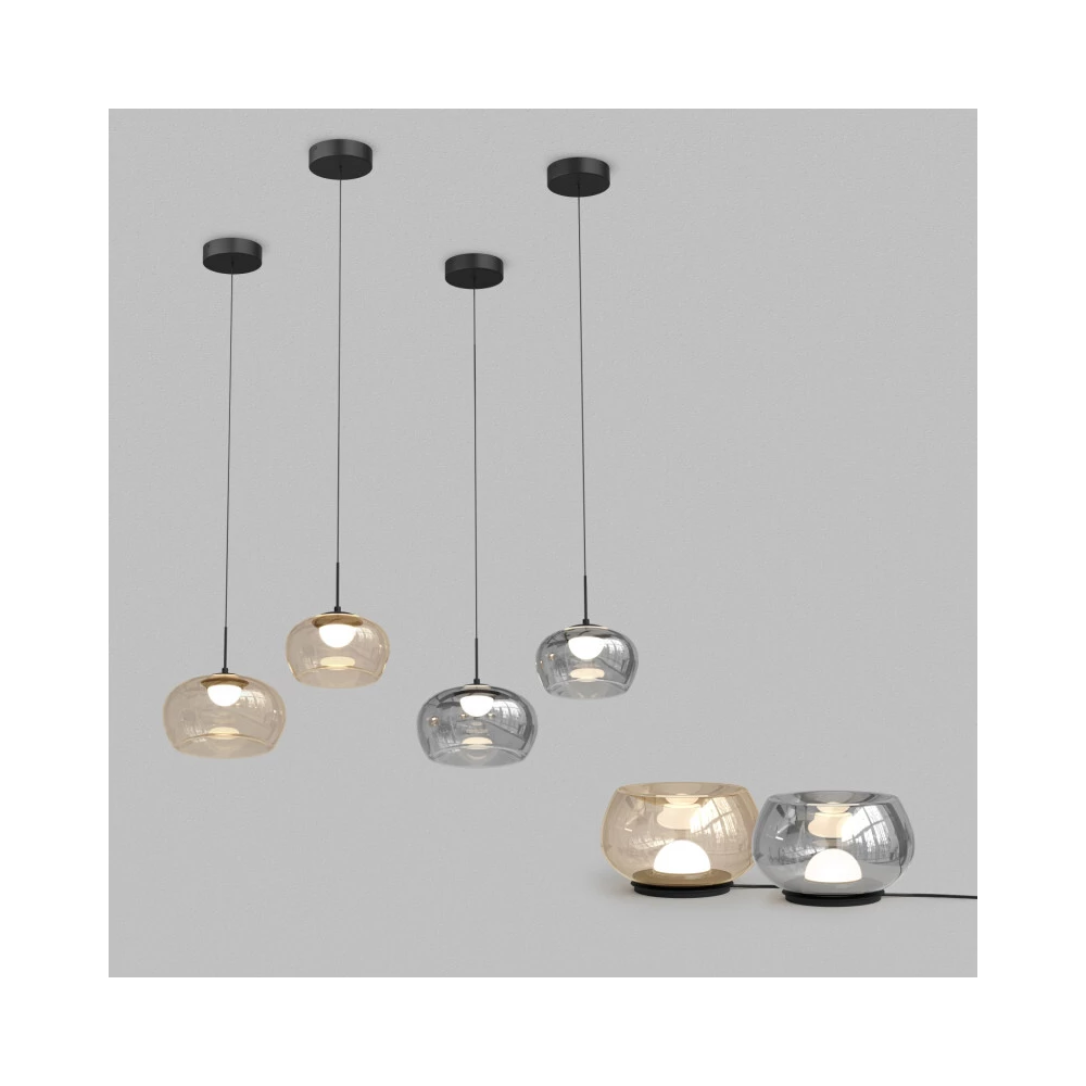 Настольная лампа FLOA 8 Вт 3000К 220 мм металл стекло черный дымчатый серый - Viokon.com