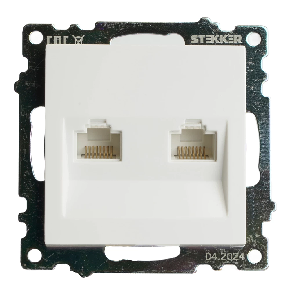 Розетка компьютерная 2-местная RJ-45 (механизм) STEKKER GLS00-7109-01 , серия Катрин, белый (50003) - Viokon.com
