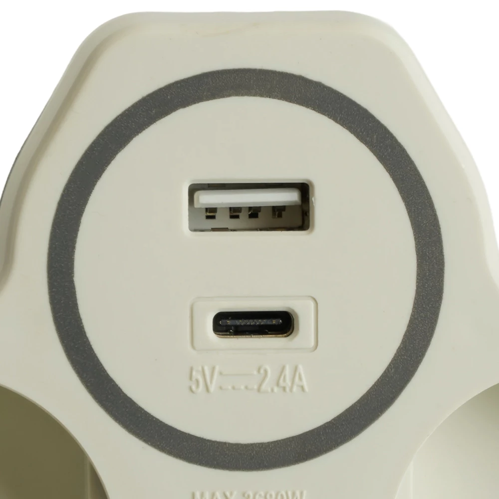 Разветвитель сетевой 2-местный с/з STEKKER ADP16-15-20, 250V, 16A и USB+Type C на 2.4А, белый/серый (50071) - Viokon.com