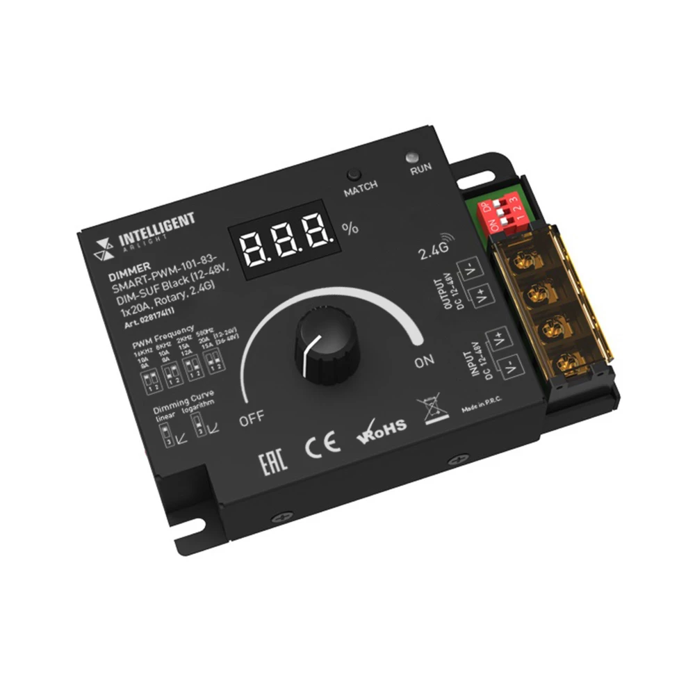 INTELLIGENT ARLIGHT Диммер SMART-PWM-101-83-DIM-SUF Black (12-48V, 1x20A, Rotary, 2.4G) (IARL, IP20 Металл, 5 лет) 028174(1) - Viokon.com