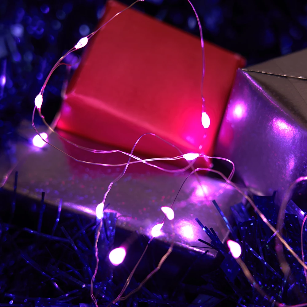 Светодиодная гирлянда Feron CL570 линейная Роса, статичная 2м + 0.5м розовый с питанием от батареек, прозрачный шнур (48602) - Viokon.com