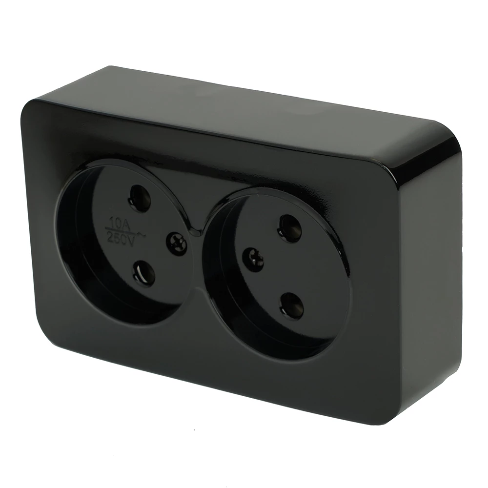 Розетка 2-местная б/з открытой установки, STEKKER, 250В, 10А, IP20, серия София, черный, MST10-12-02 (49315) - Viokon.com