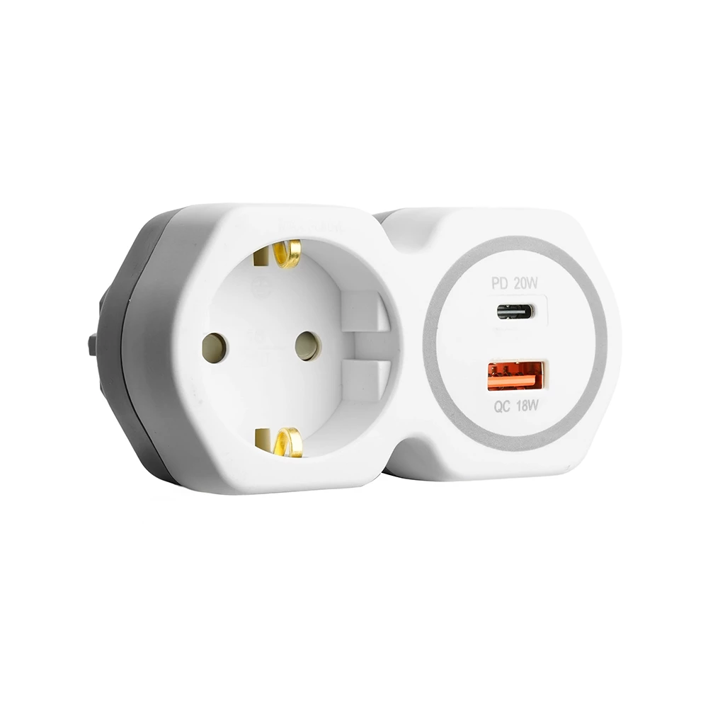 Разветвитель сетевой на 1 выход с/з STEKKER 250В, 16А, USB A+ Type C, 2,4А, PD, белый/серый, ADP16-16-20 (50109) - Viokon.com