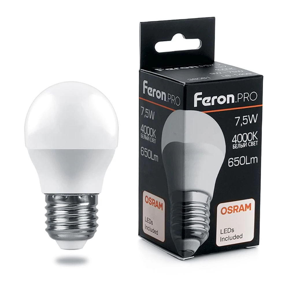 Лампа светодиодная Feron.PRO LB-1407 Шарик E27 7.5W 175-265V 4000K (38075) - Viokon.com