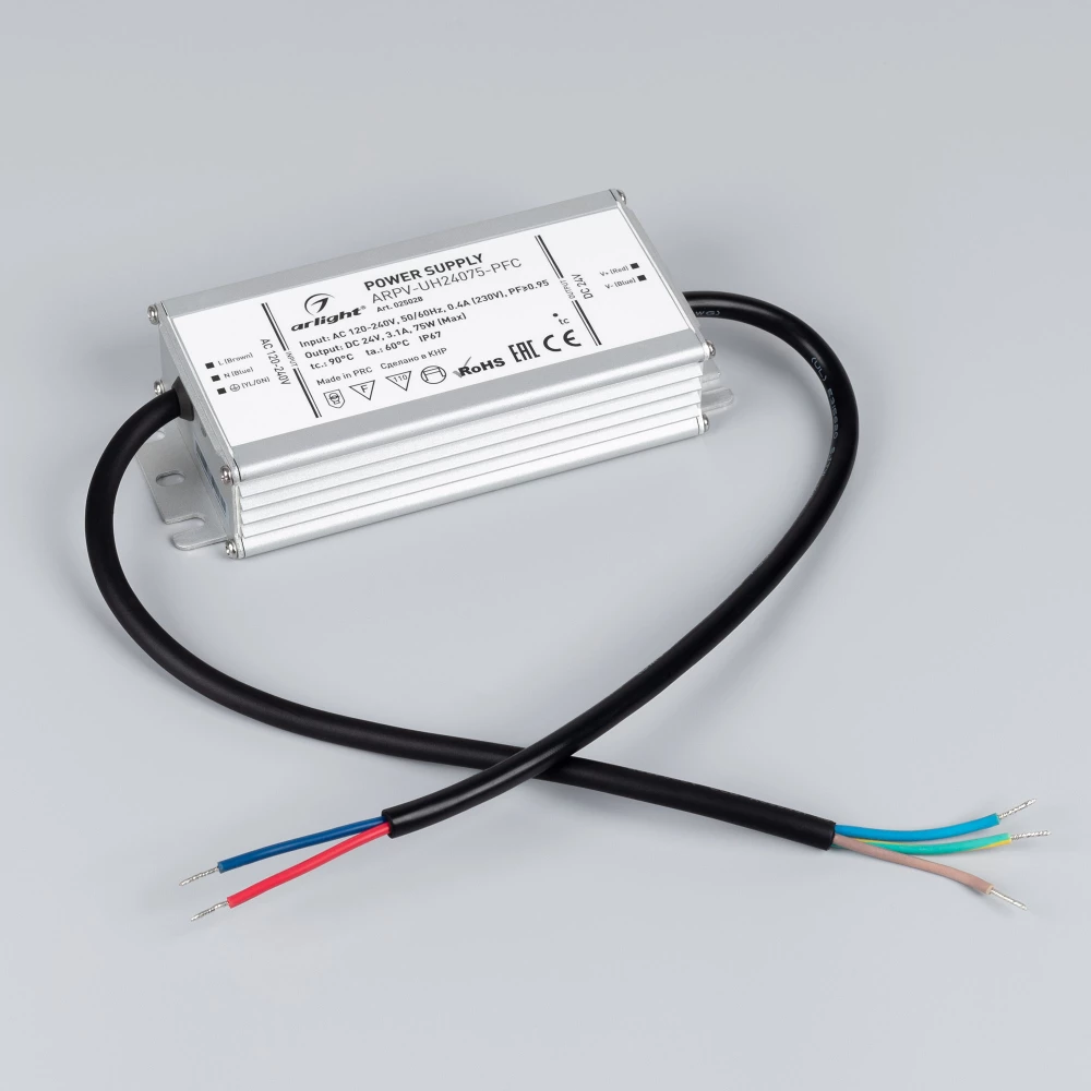 Блок питания ARPV-UH24075-PFC (24V, 3.1A, 75W) (Arlight, IP67 Металл, 7 лет) 025028 - Viokon.com