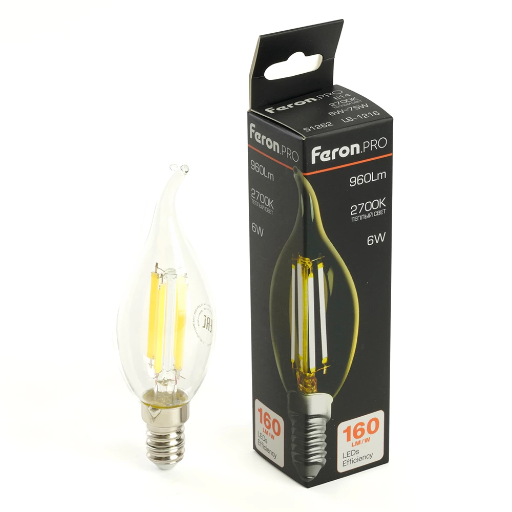 Лампа светодиодная Feron.PRO LB-1216 Свеча на ветру E14 960LM 6W 175-265V 2700K (51262) - Viokon.com