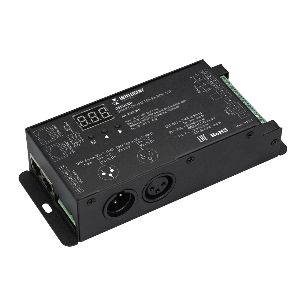 INTELLIGENT ARLIGHT Декодер SMART-DMX512-104-83-RDM-SUF (12-48V, 4x8A, XLR3/RJ45) (IARL, IP20 Металл, 5 лет) 023823(1) - Viokon.com