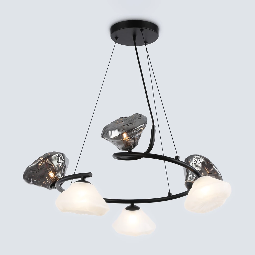 Подвесная люстра LH15003/6 BK/FR/SM черный/белый матовый/дымчатый G9*6 max 40W D630*1150 - Viokon.com