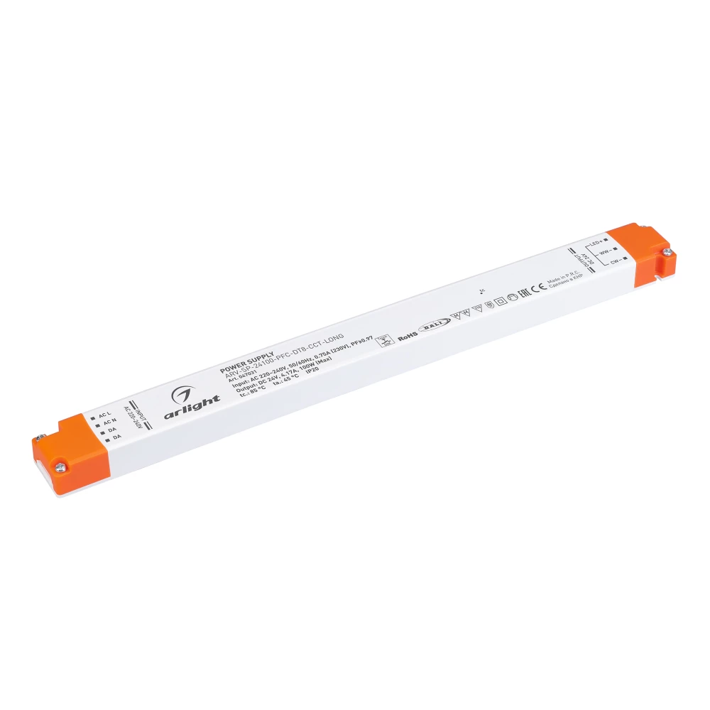 Блок питания ARV-SP-24100-PFC-DT8-CCT-LONG (24V, 4.16A, 100W) (Arlight, IP20 Пластик, 5 лет) 047031 - Viokon.com