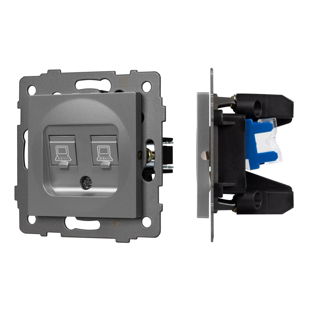 Механизм компьютерной розетки двойной SCT-MPC2-PL-GR-V (RJ-45, CAT6) (Arlight, -) 049851 - Viokon.com
