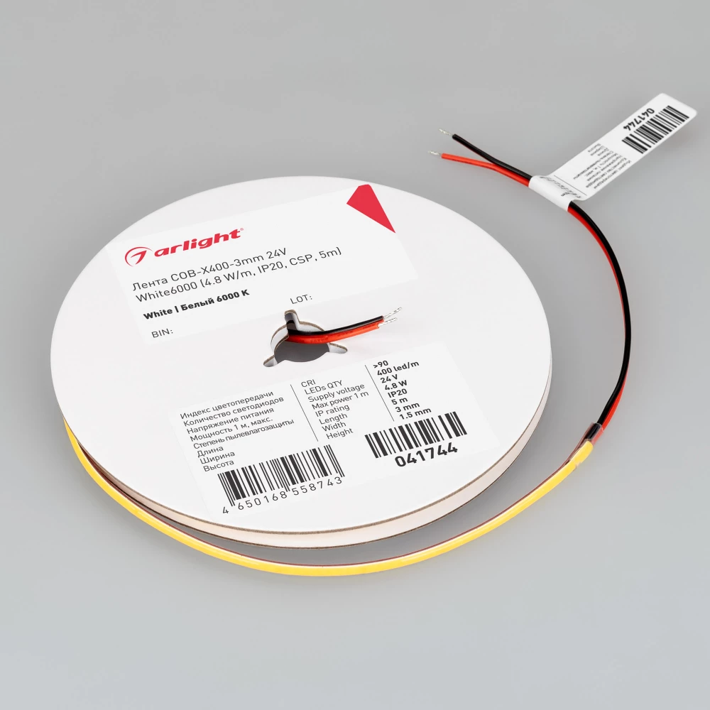 Лента COB-X400-3mm 24V White6000 (4.8 W/m, IP20, CSP, 5m) (Arlight, -) 041744 - Viokon.com