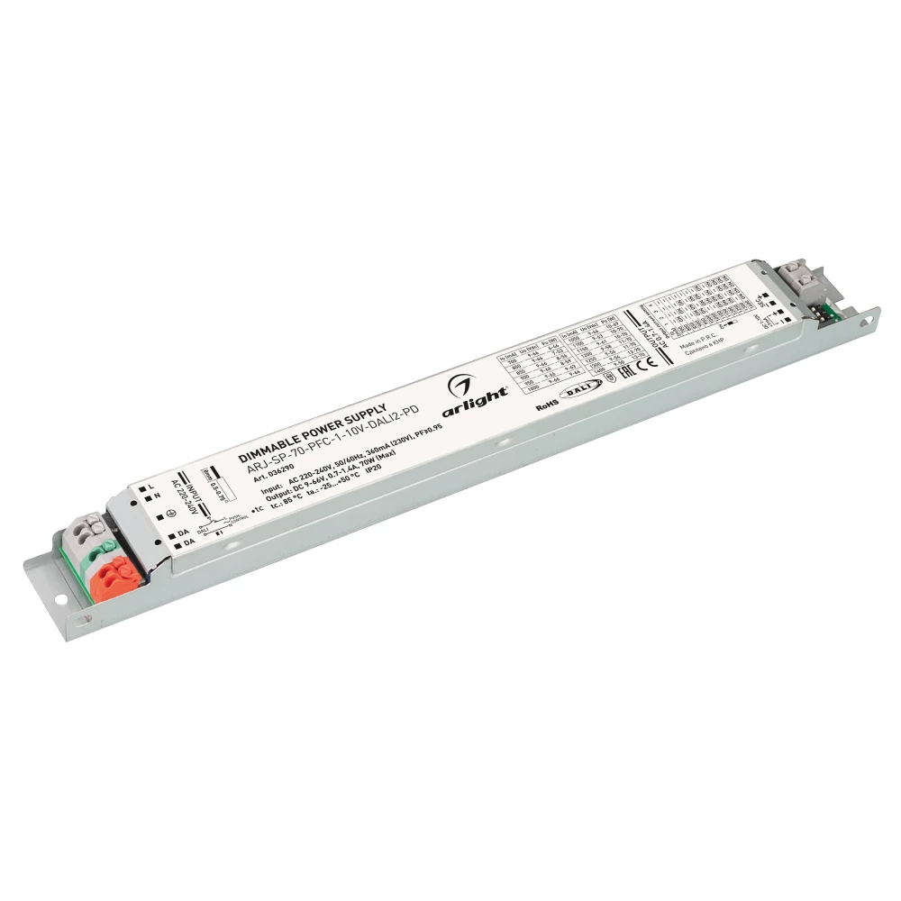 Блок питания ARJ-SP-70-PFC-1-10V-DALI2-PD (70W, 9-66V, 0.7-1.4A) (Arlight, IP20 Металл, 5 лет) 036290 - Viokon.com