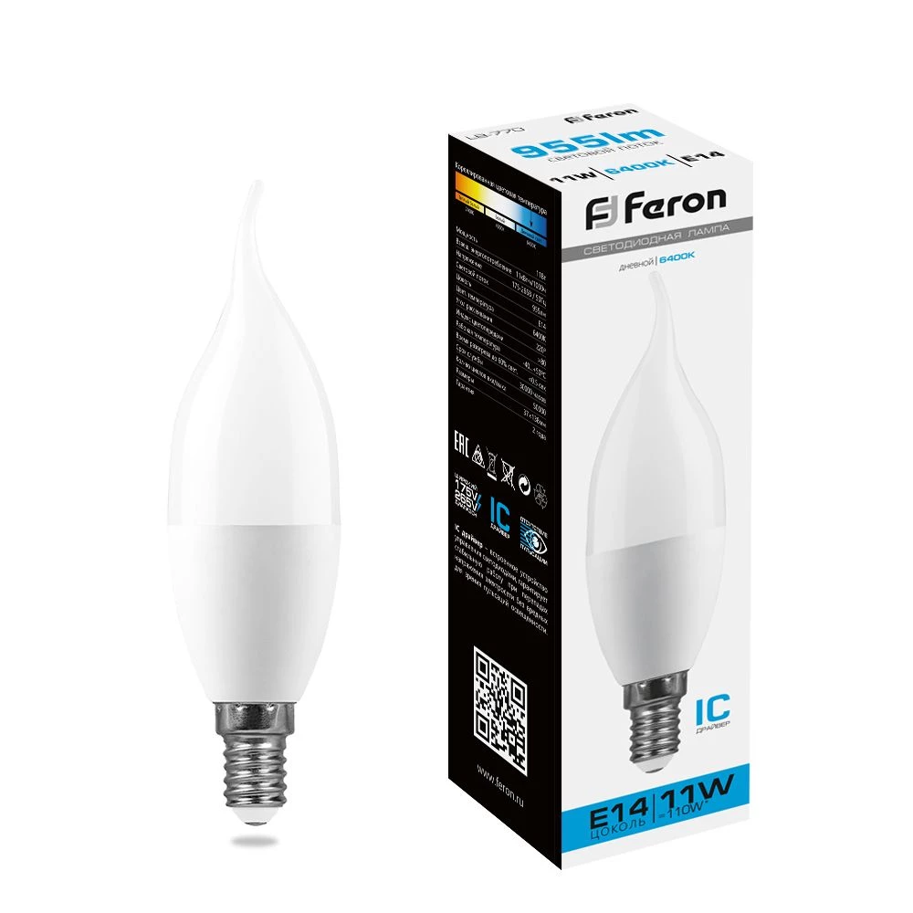 Лампа светодиодная Feron LB-770 Свеча на ветру E14 11W 175-265V 6400K (25952) - Viokon.com
