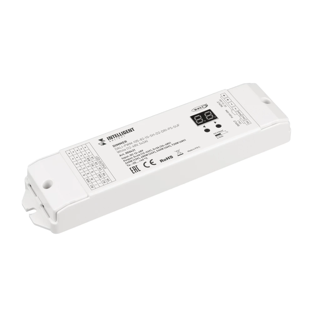 INTELLIGENT ARLIGHT Диммер DALI-PWM-105-82-1G-SH-D2-DRI-PS-SUF White (12-48V, 5x3A) (IARL, IP20 Пластик, 5 лет) 050431 - Viokon.com
