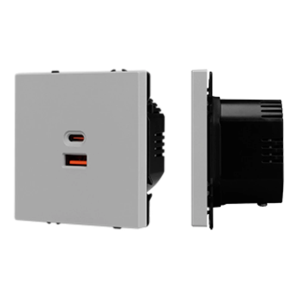 Механизм розетки с быстрой USB зарядкой SCT-NOBE-MUAC-SFPL-FC-IS (65W, QC3) (Arlight, Никель) 059447 - Viokon.com