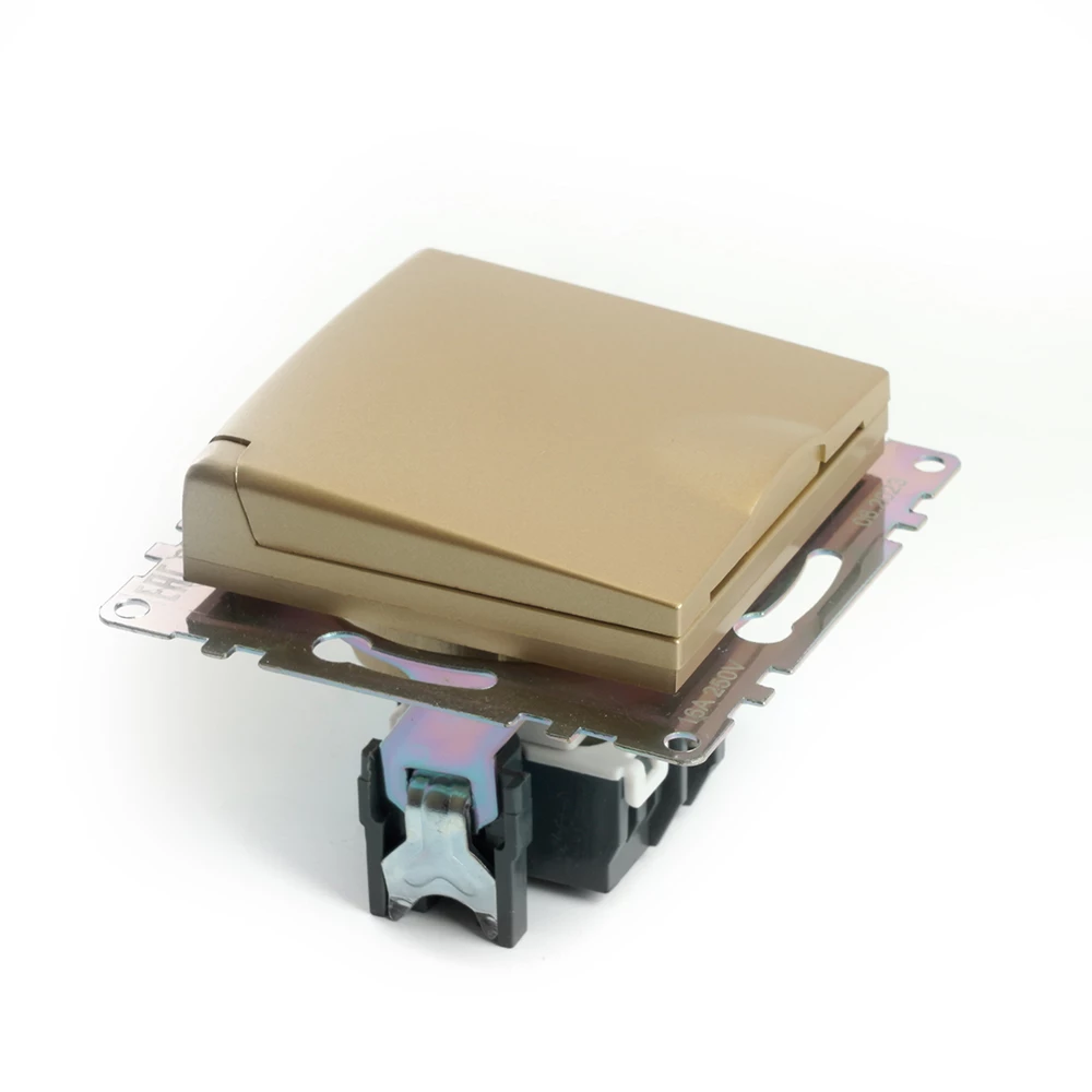 Розетка 1-местная с крышк с защ. штор (механизм) с/з, STEKKER, GLS16-7112-08, 250В, 16А, серия Катрин, золото (49222) - Viokon.com