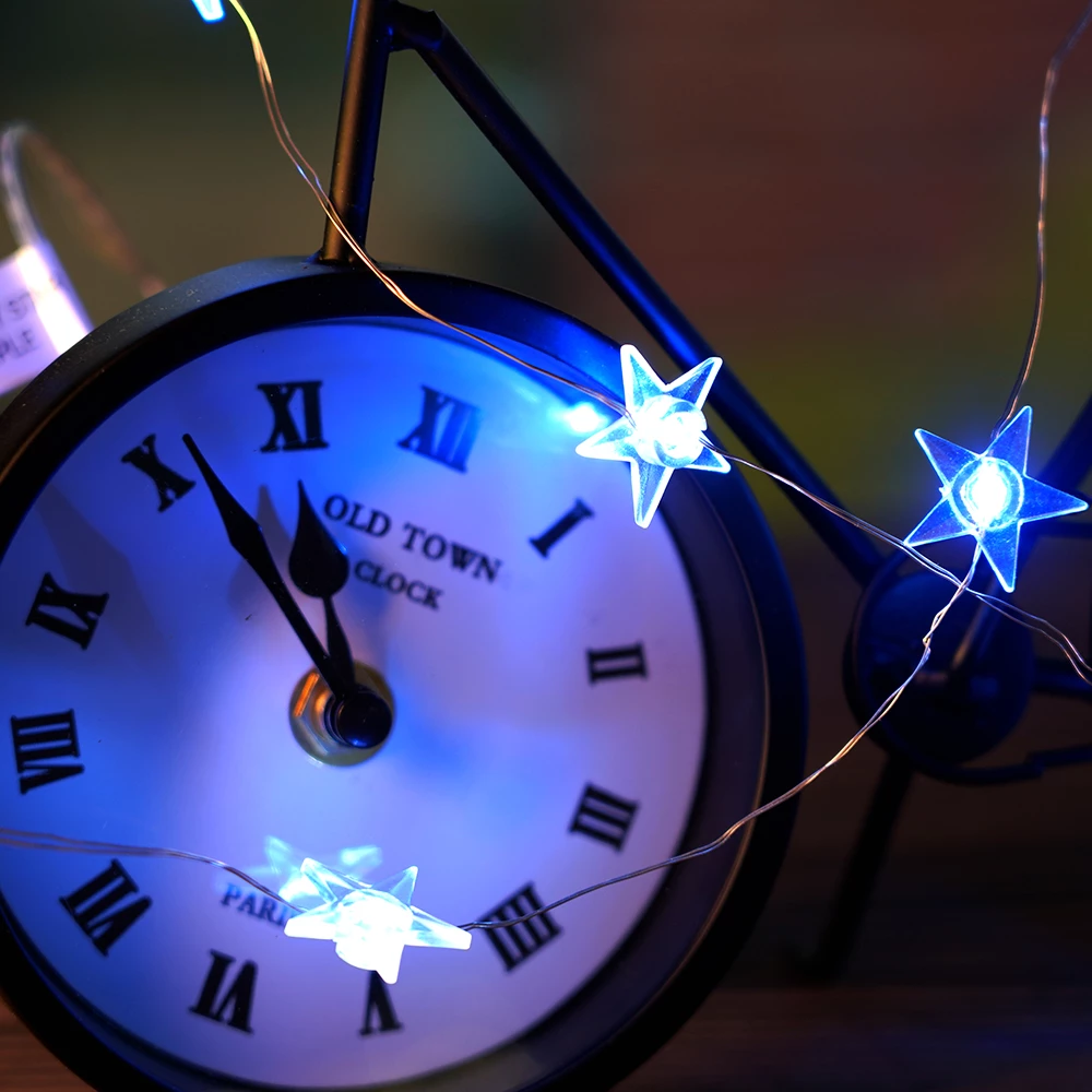 Светодиодная гирлянда Feron CL589 линейная Звездочки на проволоке, 5000К, с питанием от батареек, прозрачный шнур 2.3м (51446) - Viokon.com