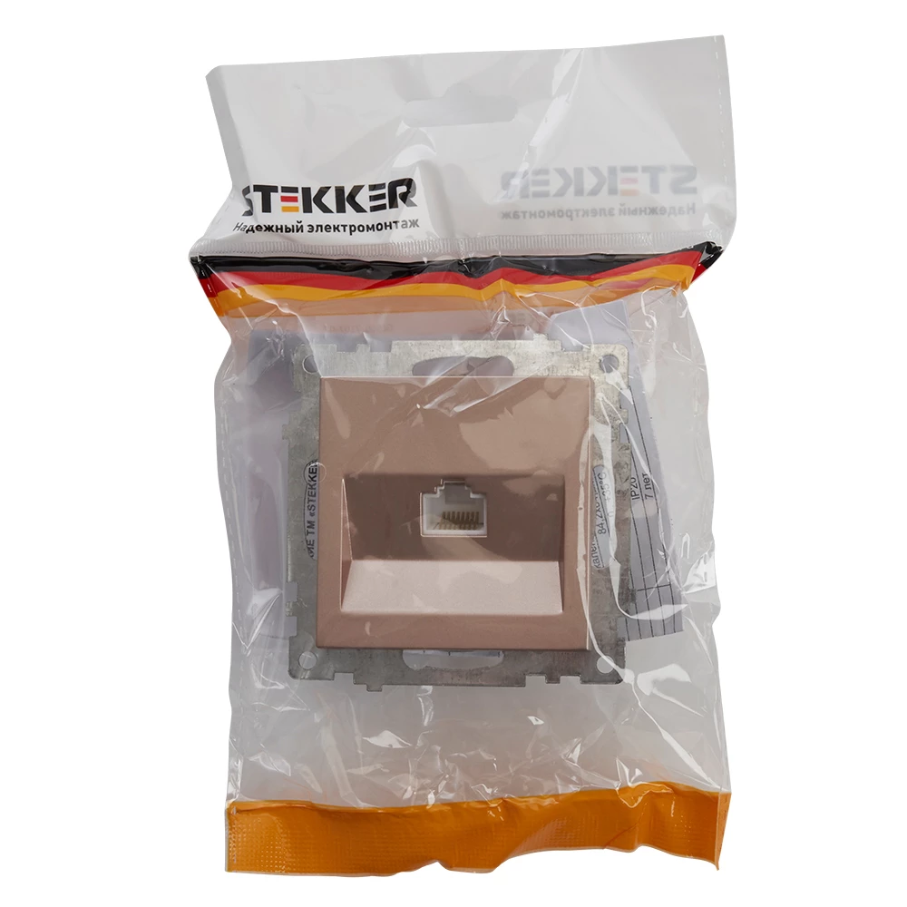 Розетка компьютерная 1-местная RJ-45 (механизм), STEKKER GLS00-7107-02, серия Катрин, шампань (39599) - Viokon.com