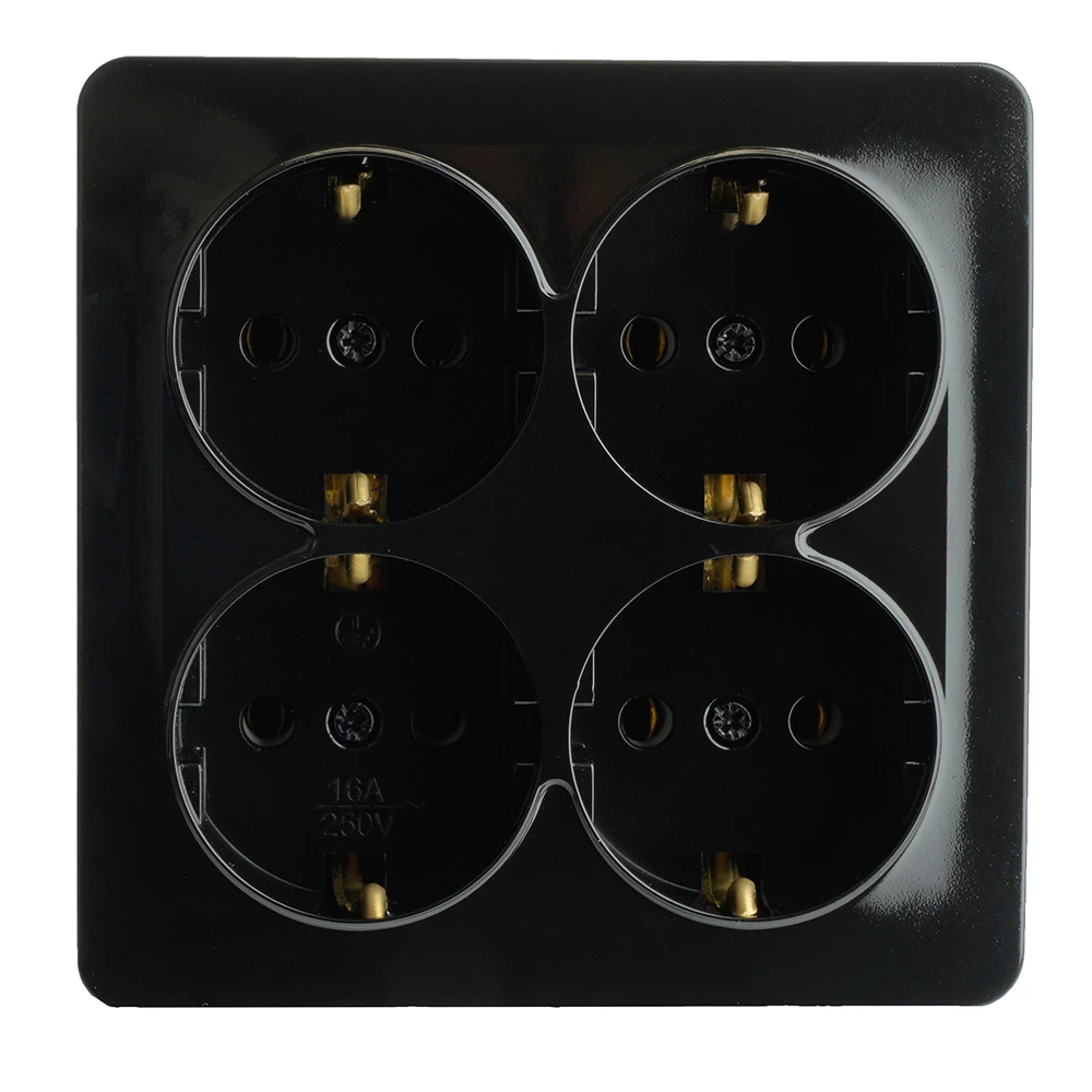 Розетка 4-местная с/з открытой установки, квадрат, STEKKER, 250В, 16А, IP20, серия София, черный, MST16-14S-02 (49322) - Viokon.com