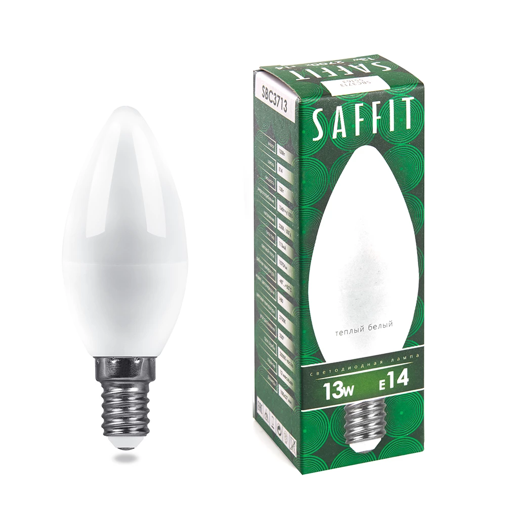Лампа светодиодная SAFFIT SBC3713 Свеча E14 13W 230V 2700K (55163) - Viokon.com