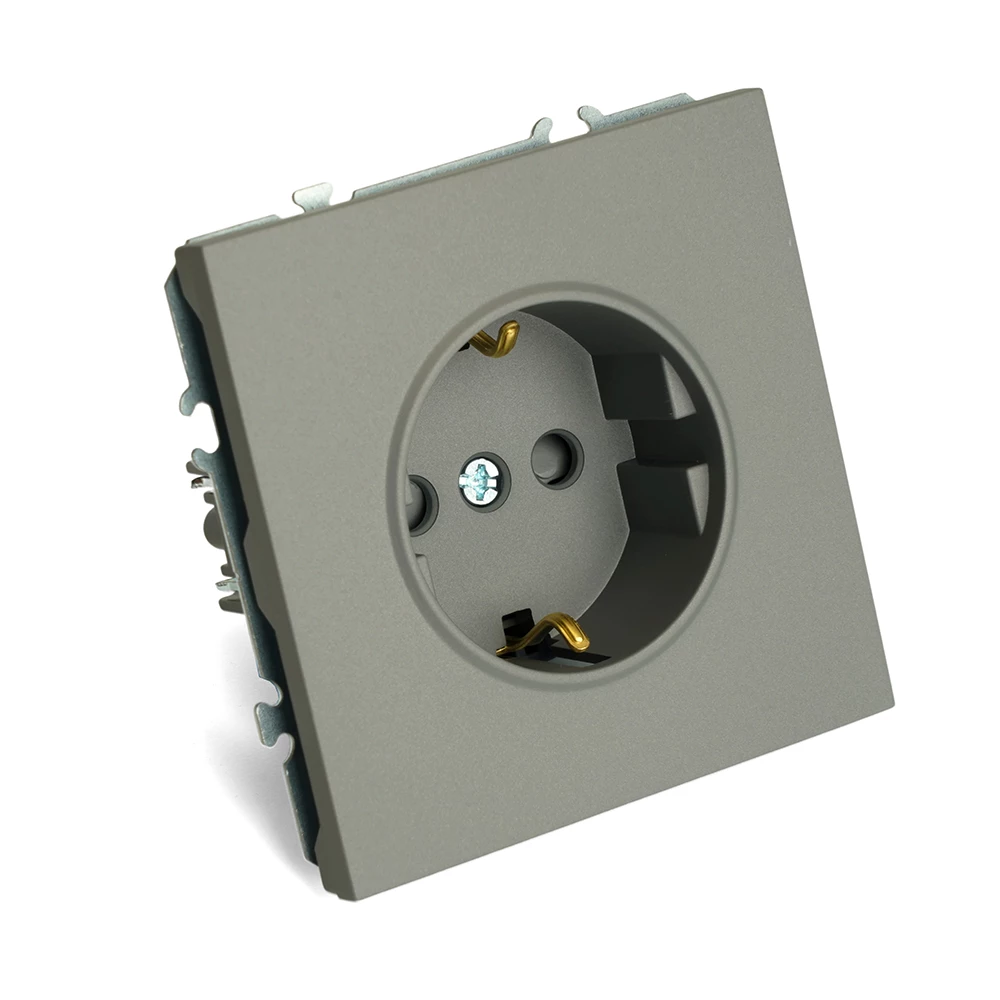 Розетка 1-местная с защитной шторкой с/з (механизм), STEKKER, 250В, 16А, серия Эмили, RST16-5110-10, платиново-серый, soft touch (49958) - Viokon.com