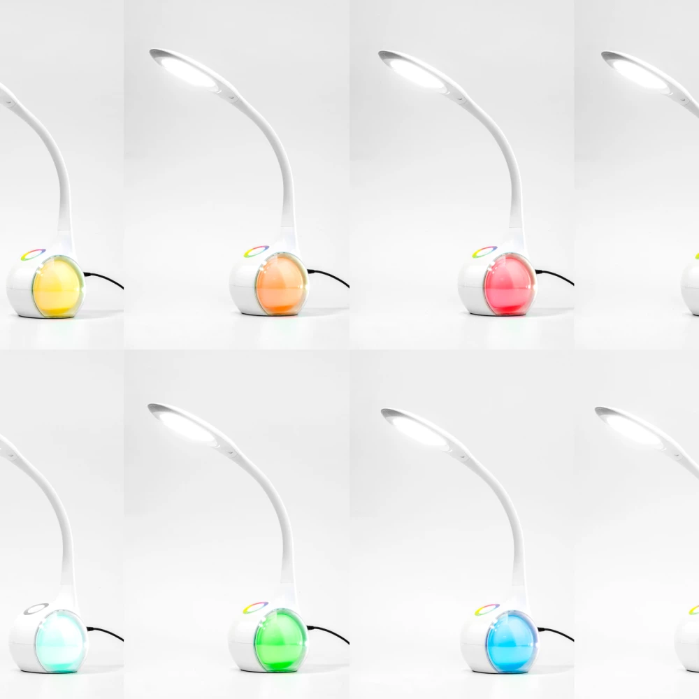 Светодиодная настольная лампа с RGB подсветкой DE532 WH белый LED 4200K+RGB 7.5W - Viokon.com