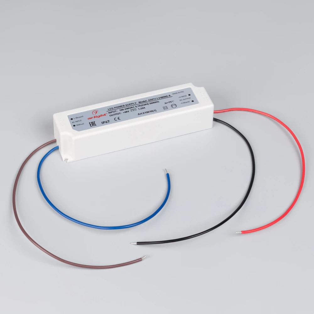 Блок питания ARPV-LV48060-A (48V, 1.3A, 60W) (Arlight, IP67 Пластик, 3 года) 019010(1) - Viokon.com