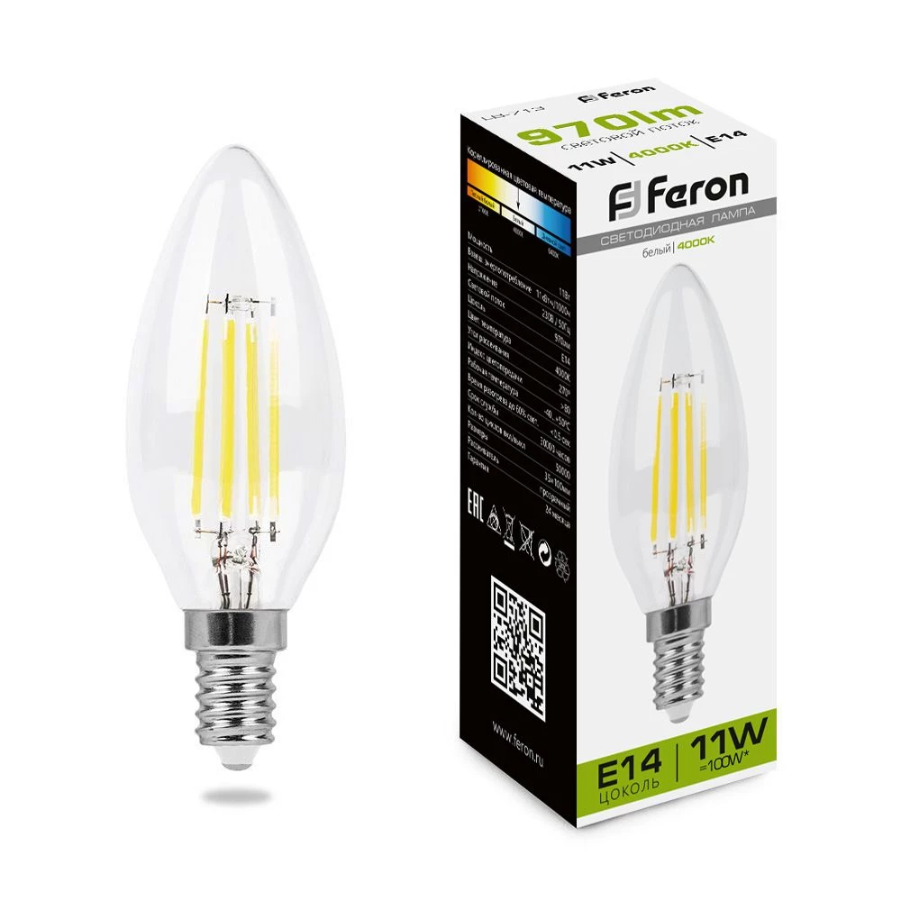 Лампа светодиодная Feron LB-713 Свеча E14 11W 230V 4000K (38008) - Viokon.com