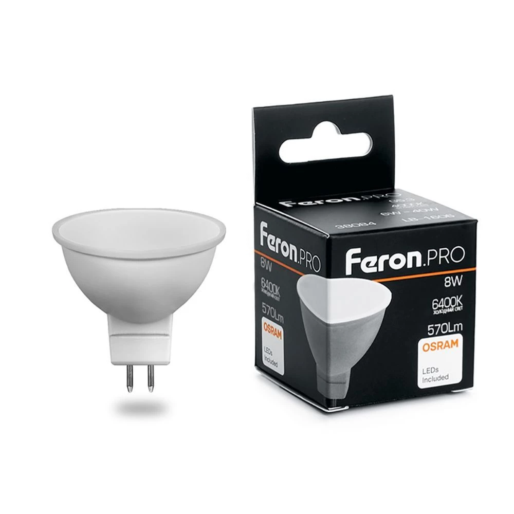 Лампа светодиодная Feron.PRO LB-1608 MR16 G5.3 8W 175-265V 6400K (38091) - Viokon.com