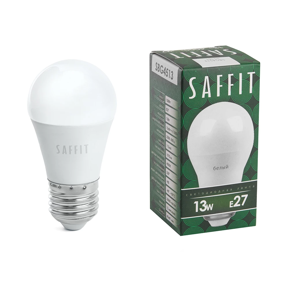Лампа светодиодная SAFFIT SBG4513 Шарик E27 13W 230V 4000K (55161) - Viokon.com