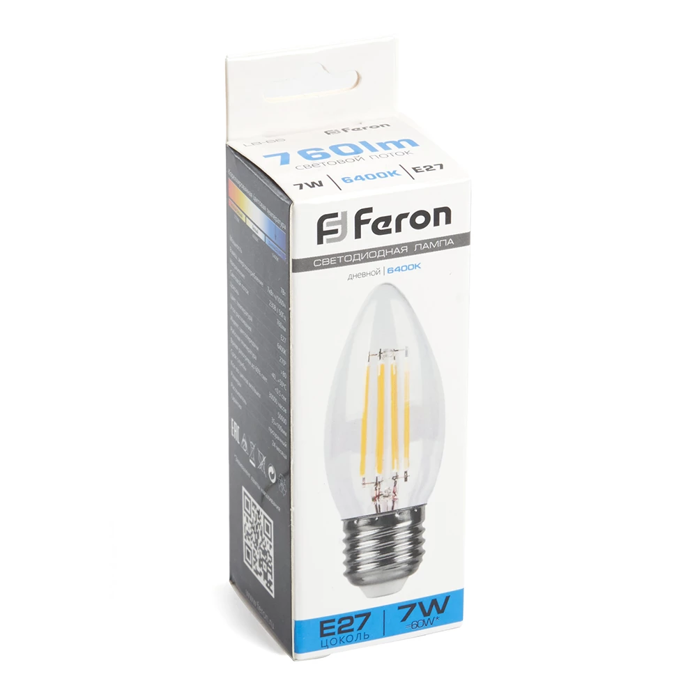 Лампа светодиодная Feron LB-66 Свеча E27 7W 230V 6400K (38272) - Viokon.com
