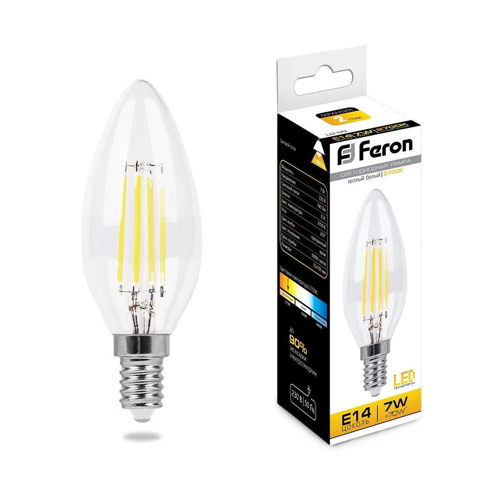 Лампа светодиодная Feron LB-66 Свеча E14 7W 230V 2700K (25726) - Viokon.com