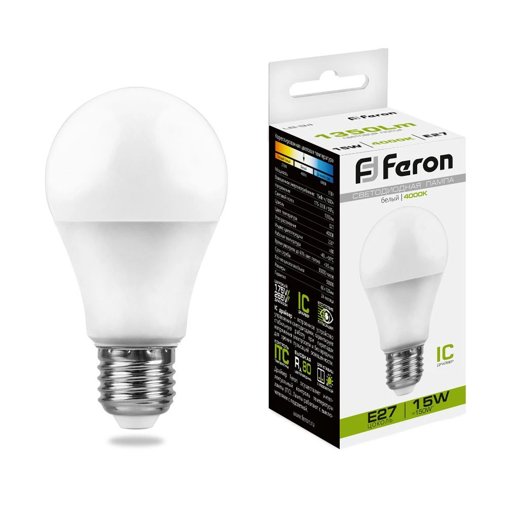 Лампа светодиодная Feron LB-94 Шар E27 15W 175-265V 4000K (25629) - Viokon.com