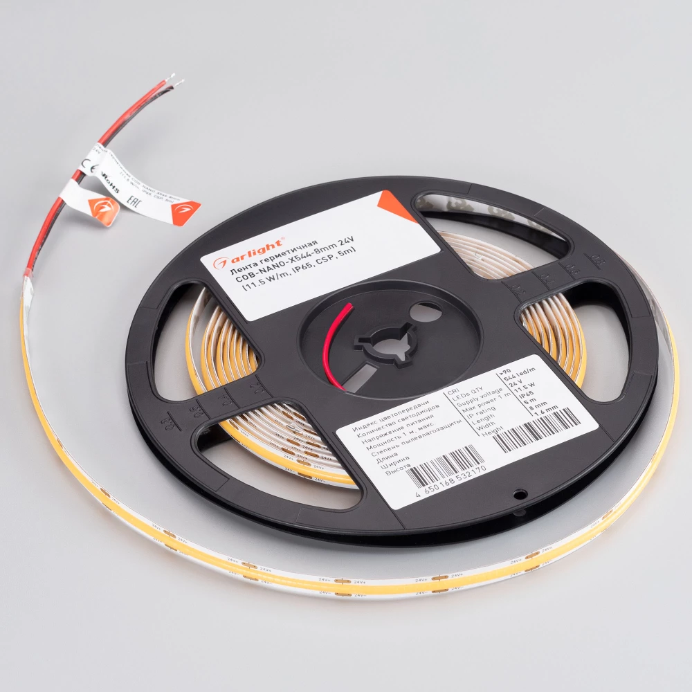 Лента герметичная COB-NANO-X544-8mm 24V White6000 (11.5W/m, IP65, CSP, 5m) (Arlight, -) 031906(1) - Viokon.com