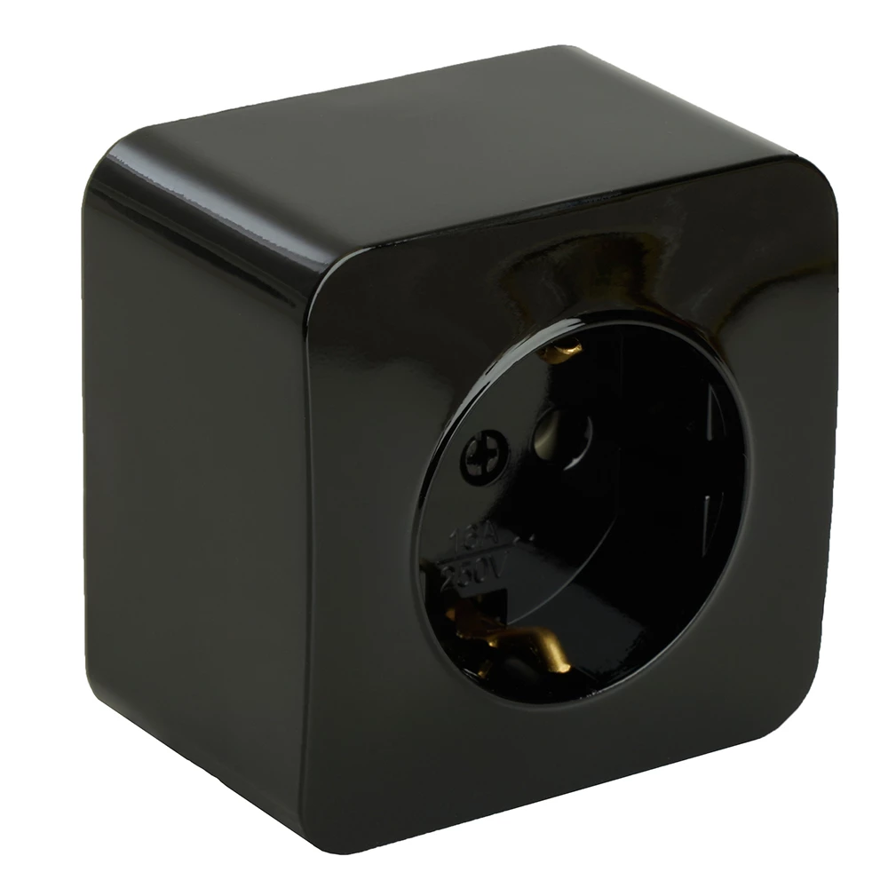 Розетка 1-местная с/з открытой установки, STEKKER, 250В, 16А, IP20, серия София, черный, MST16-11-02 (49314) - Viokon.com