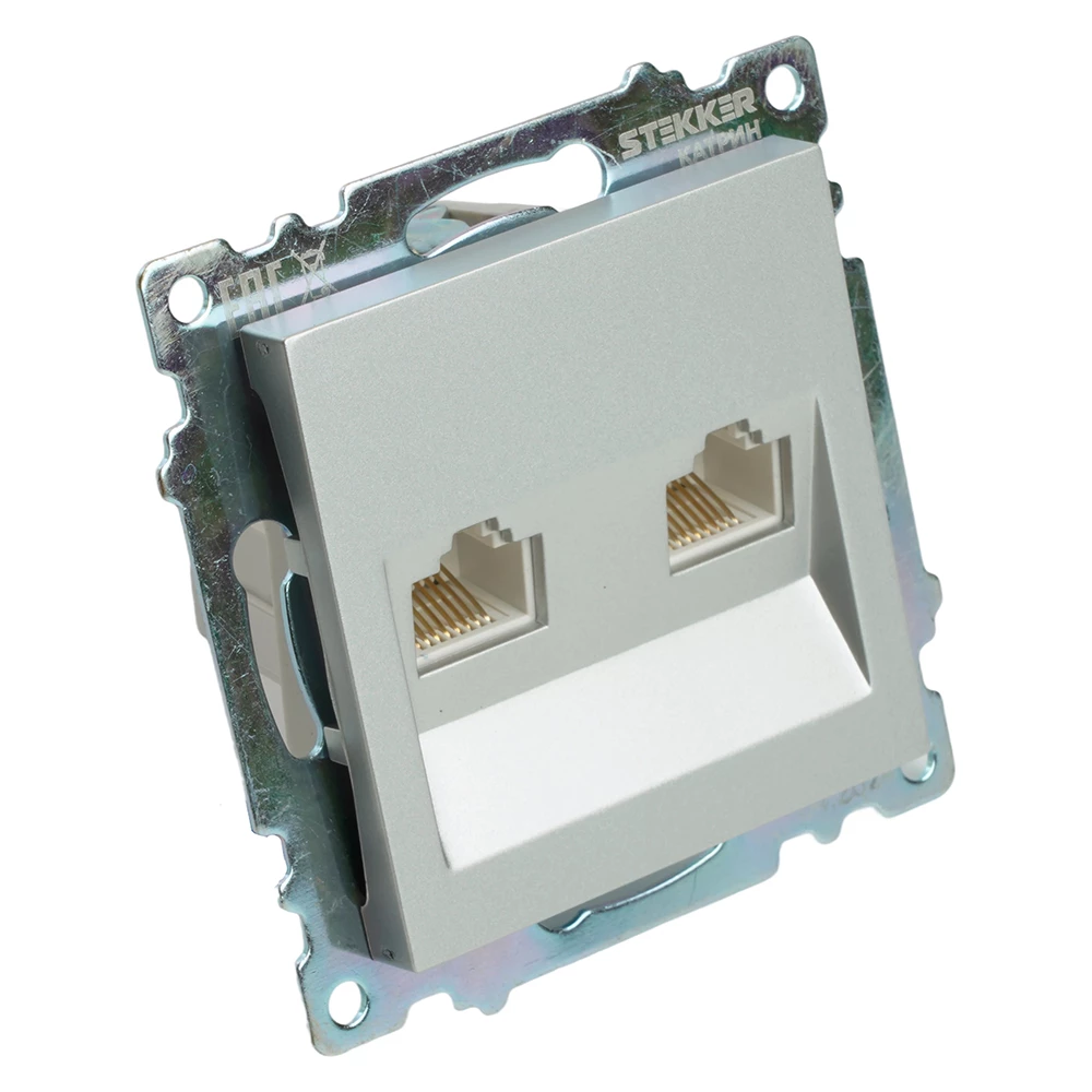 Розетка компьютерная 2-местная RJ-45 (механизм) STEKKER GLS00-7109-03 , серия Катрин, серебро (50005) - Viokon.com