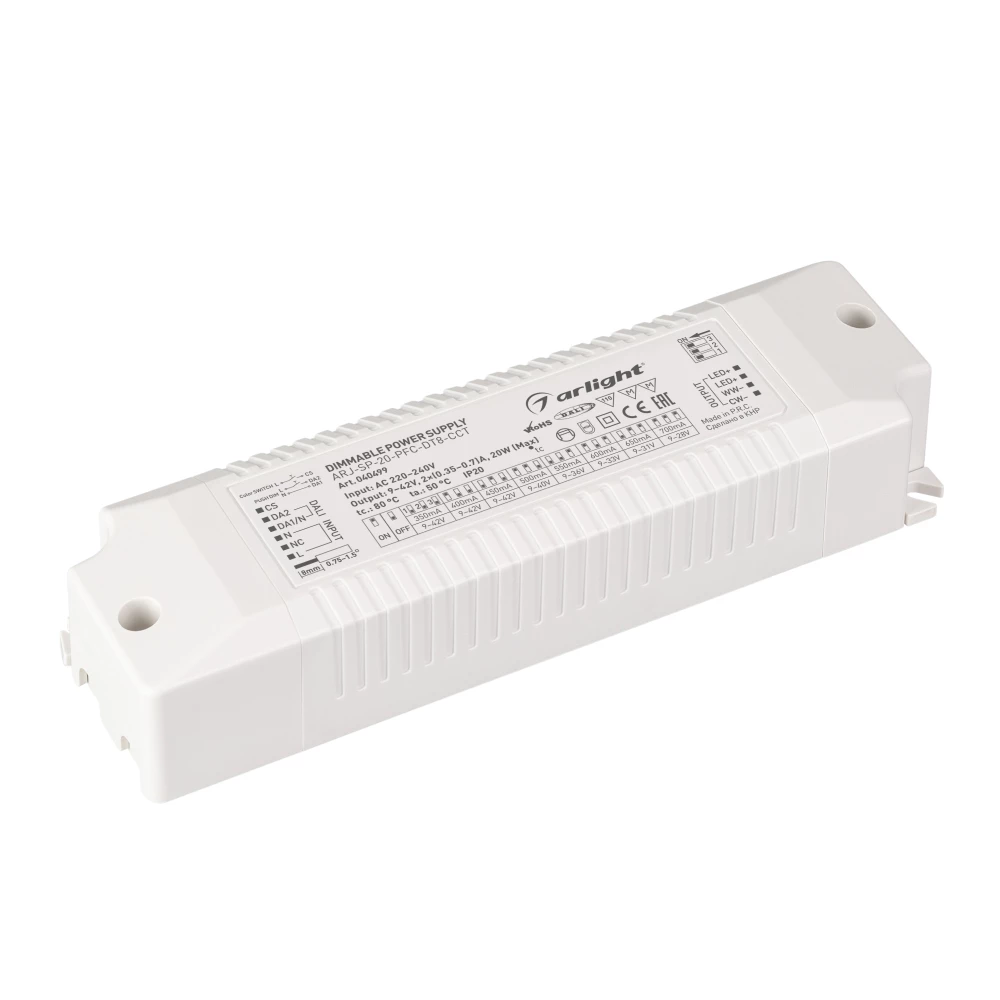 Блок питания ARJ-SP-20-PFC-DT8-ССT (20W, 9-42V, 0.35-0.7А) (Arlight, IP20 Пластик, 5 лет) 040499 - Viokon.com