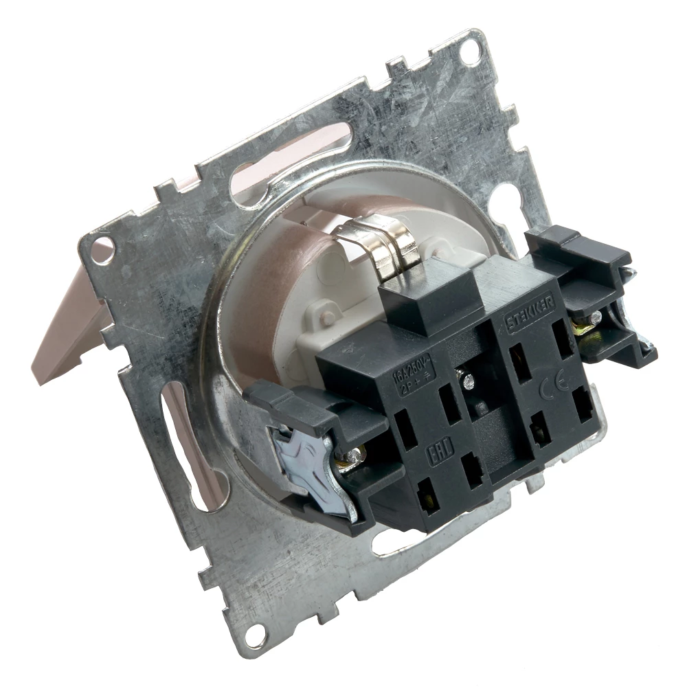 Розетка 1-местная с/з с крышкой (механизм), STEKKER GLS16-7112-02, 250В, 16А с защитной шторкой, серия Катрин, шампань (39594) - Viokon.com