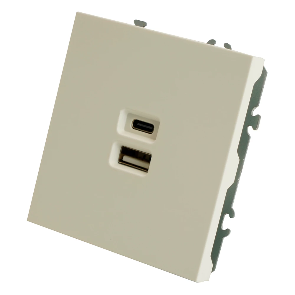 Розетка 2-местная USB + Type C (механизм), STEKKER, 250В, 20W, серия Эмили, RST10-5115-01, белый фарфор, soft touch (49879) - Viokon.com