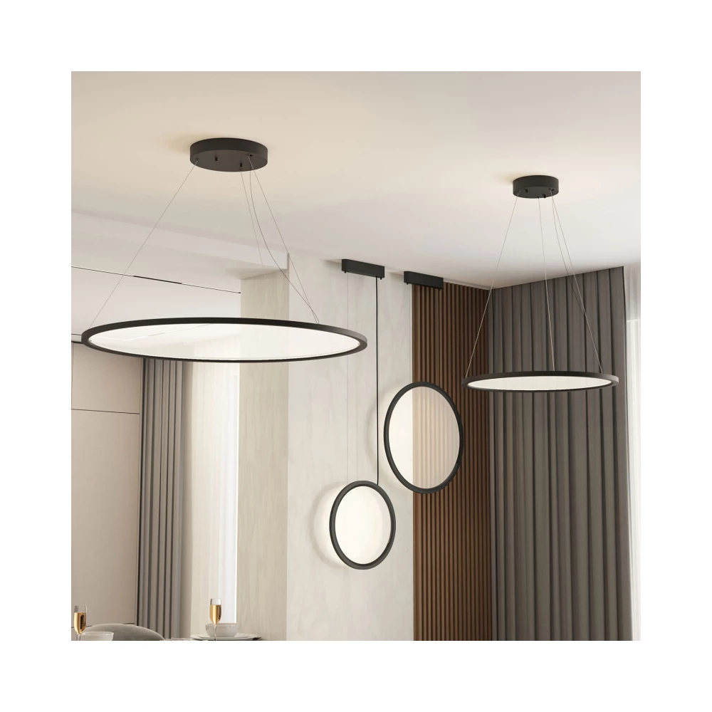 Подвесной светильник горизонтальный VEIL 35 Вт 600В1500 мм LED 2700-6000K IP20 пульт ДУ в комплекте черный алюминий акрил - Viokon.com