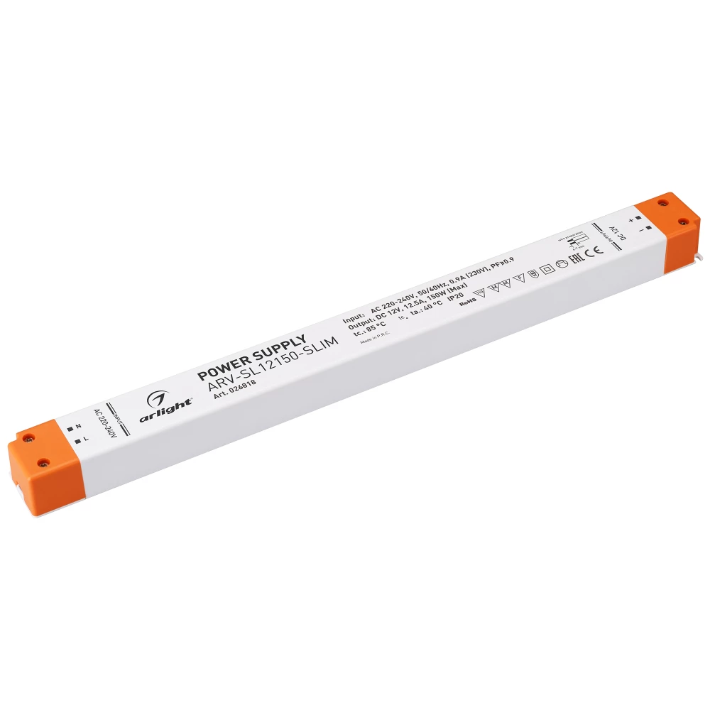 Блок питания ARV-SL12150-SLIM (12V, 12.5A, 150W, PFC) (Arlight, IP20 Пластик, 3 года) 026818 - Viokon.com