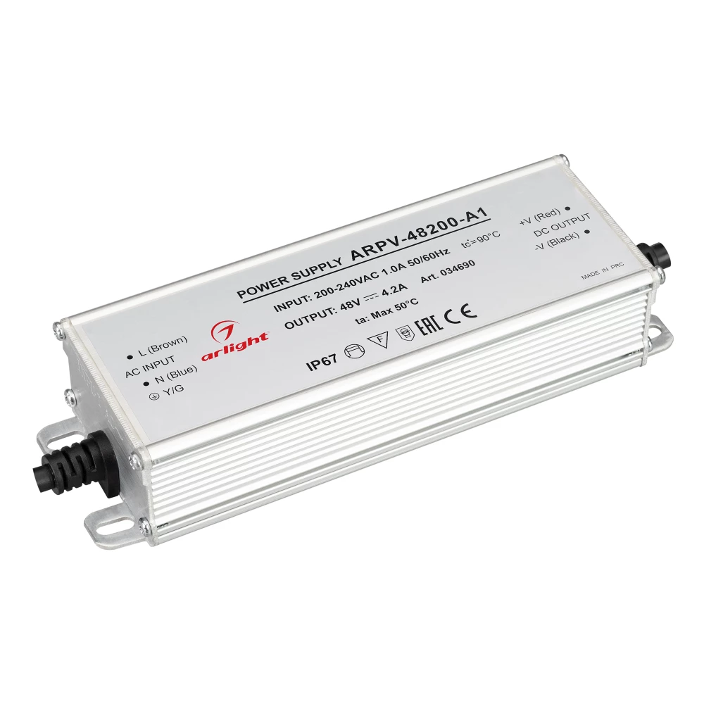 Блок питания ARPV-48200-A1 (48V, 4.2A, 200W) (Arlight, IP67 Металл, 3 года) 034690 - Viokon.com