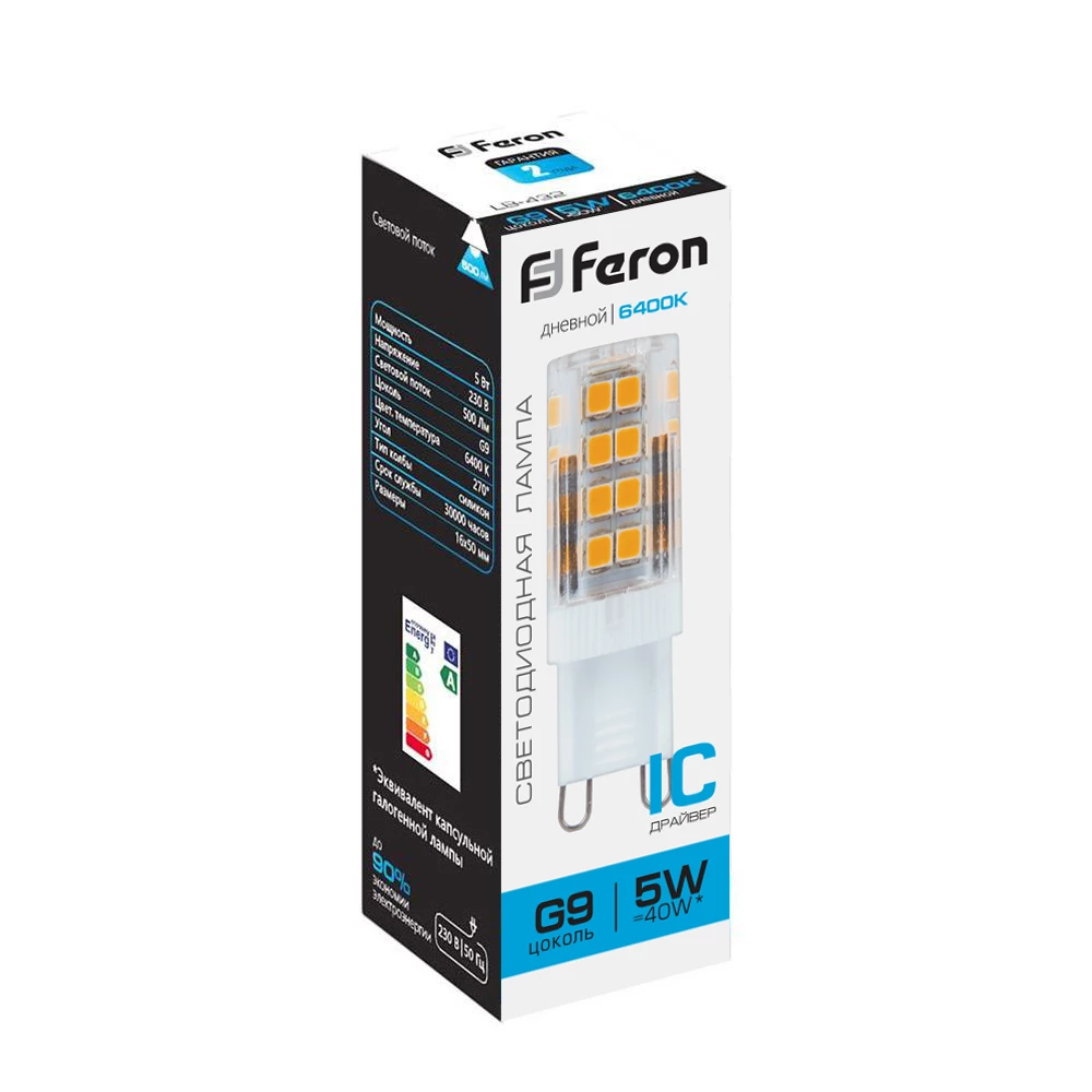 Лампа светодиодная Feron LB-432 G9 5W 175-265V 6400K (25771) - Viokon.com