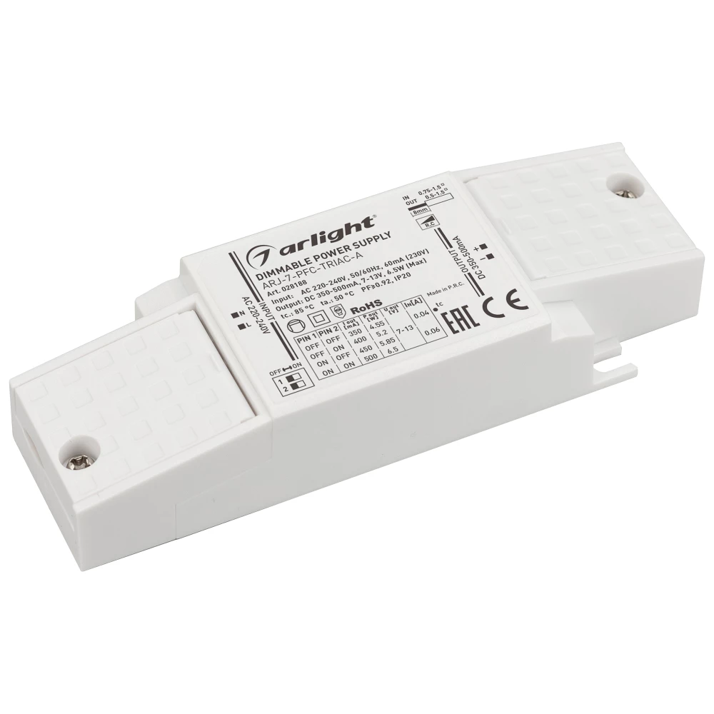 Блок питания ARJ-7-PFC-TRIAC-A (7W, 350-500mA) (Arlight, IP20 Пластик, 5 лет) 028188 - Viokon.com