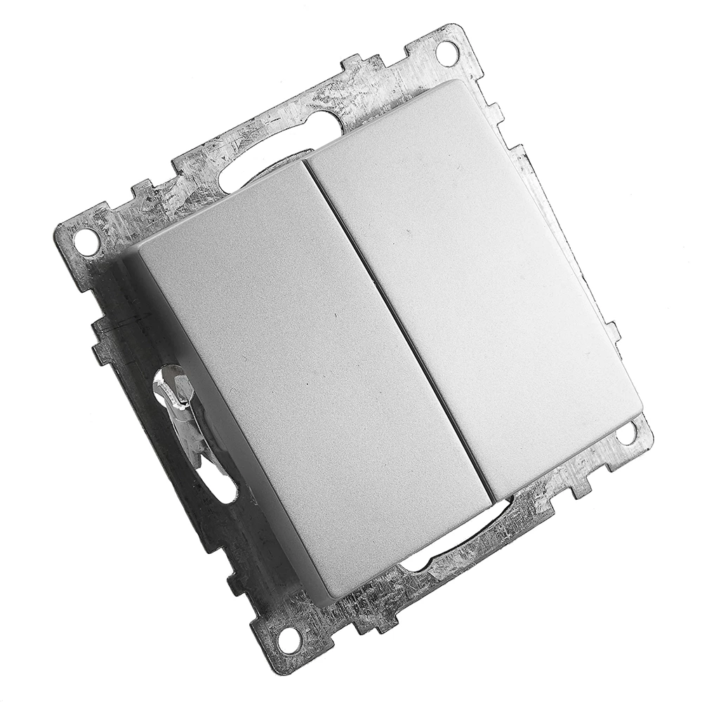 Выключатель 2-клавишный (механизм), STEKKER GLS10-7104-03, 250V, 10А, серия Катрин, серебро (39578) - Viokon.com