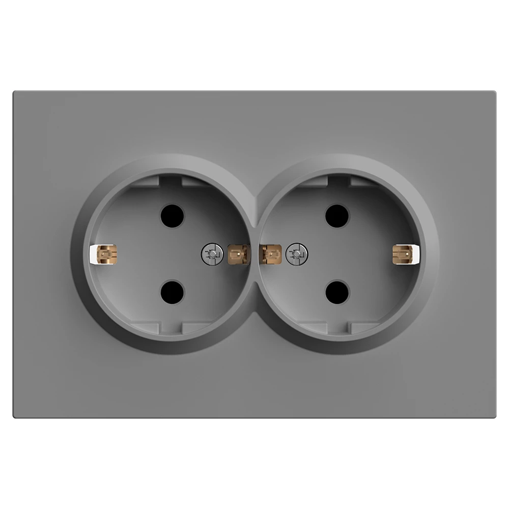 Розетка 2-местная с защитной шторкой, STEKKER, с/з, 250В, 16А, серия Эмили, RST16-5114-10, платиново-серый, soft touch (49960) - Viokon.com