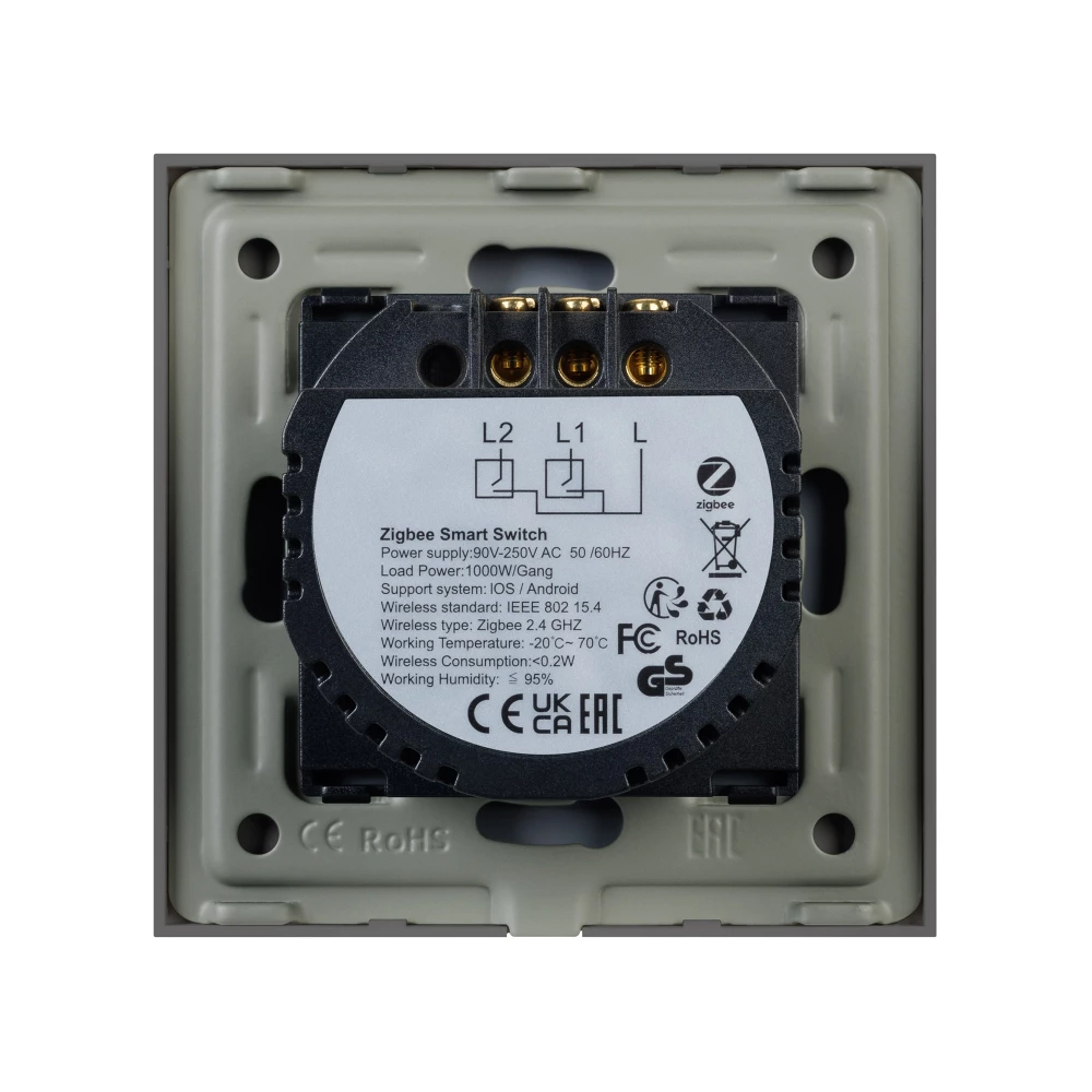 Выключатель сенсорный SWT-OMALI-S02-ZB-GR (250V, 10A, Zigbee) (Arlight, Стекло) 050039 - Viokon.com
