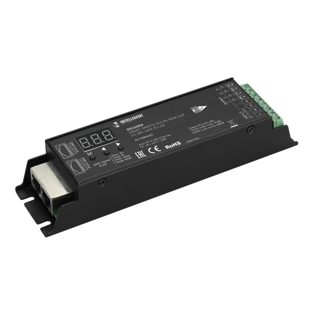 INTELLIGENT ARLIGHT Декодер SMART-DMX512-304-83-RDM-SUF Black (12-48V, 4x8A, RJ-45) (IARL, IP20 Металл, 5 лет) 028444(1) - Viokon.com