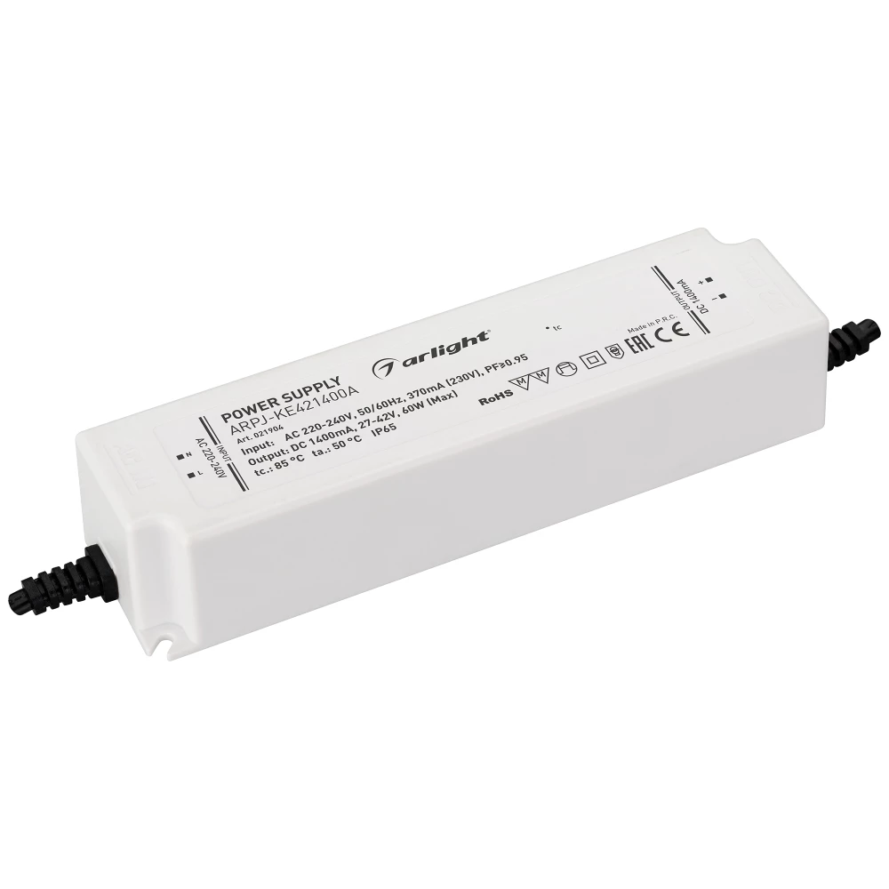 Блок питания ARPJ-KE421400A (60W, 1400mA, PFC) (Arlight, IP65 Пластик, 5 лет) 021904 - Viokon.com